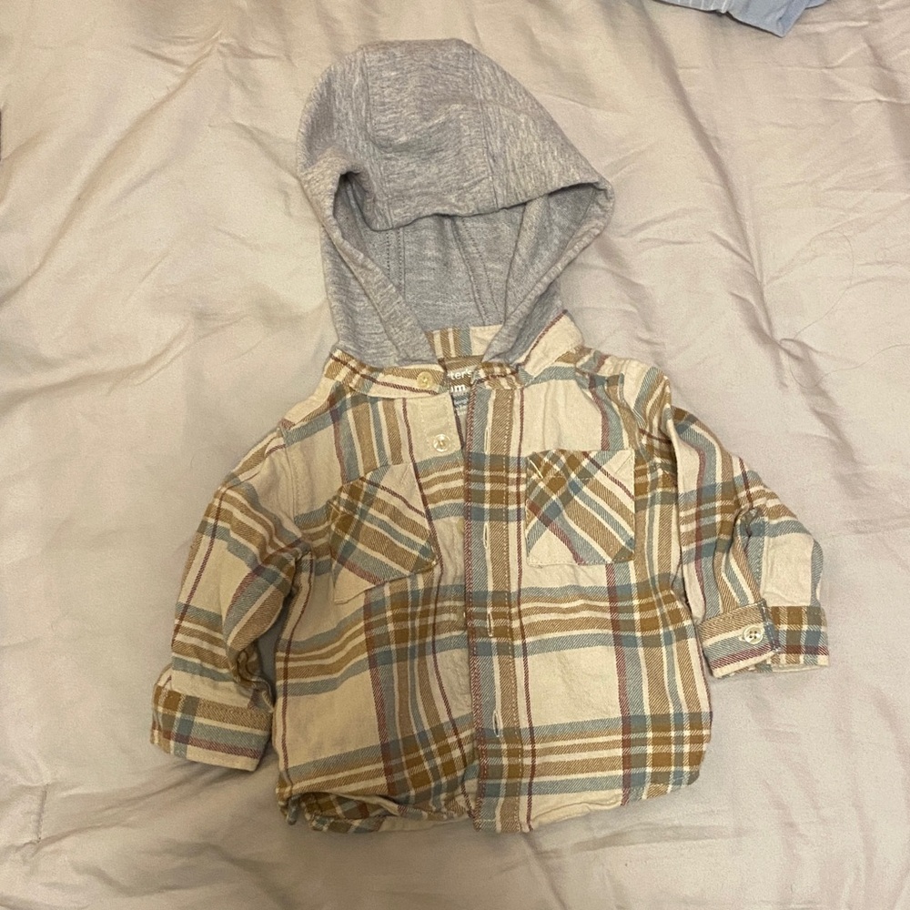 Plaid Hooded Baby Button Up